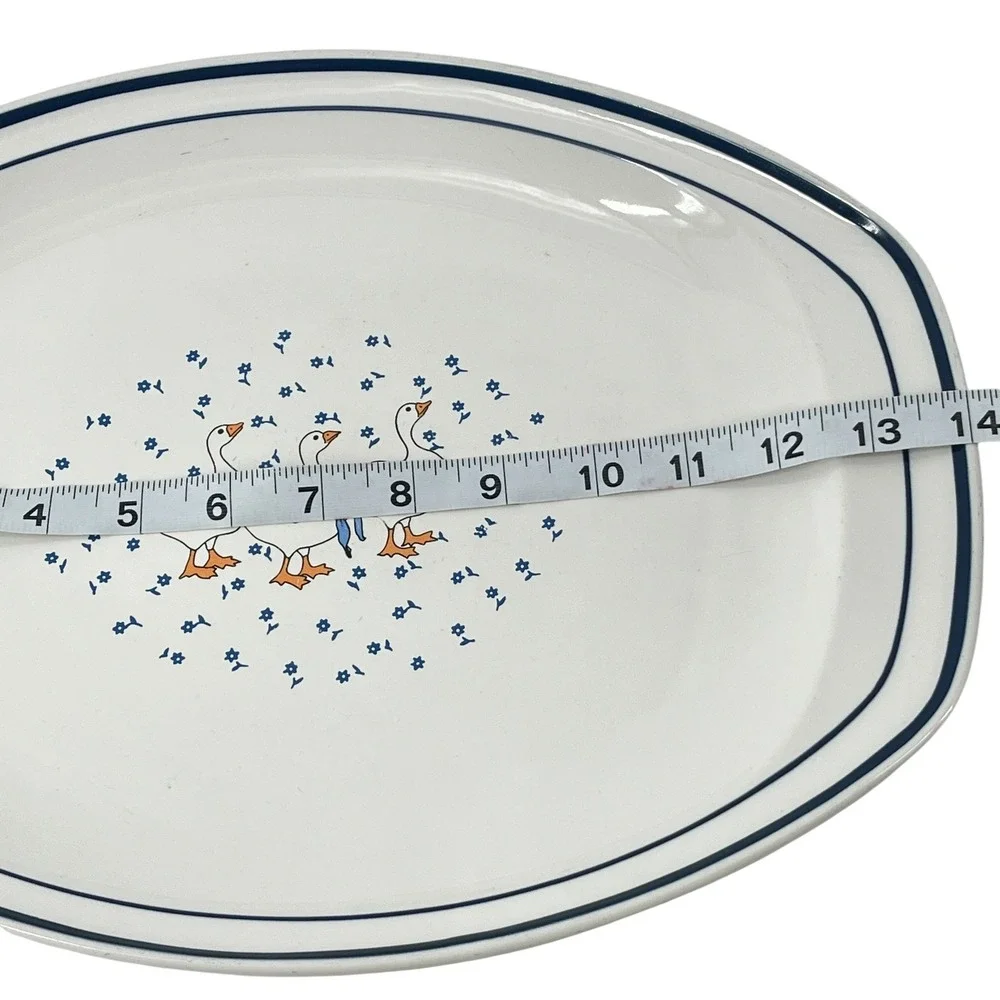 Vintage Country Goose by Trenditions Oval Serving Platter Blue White Farmhouse